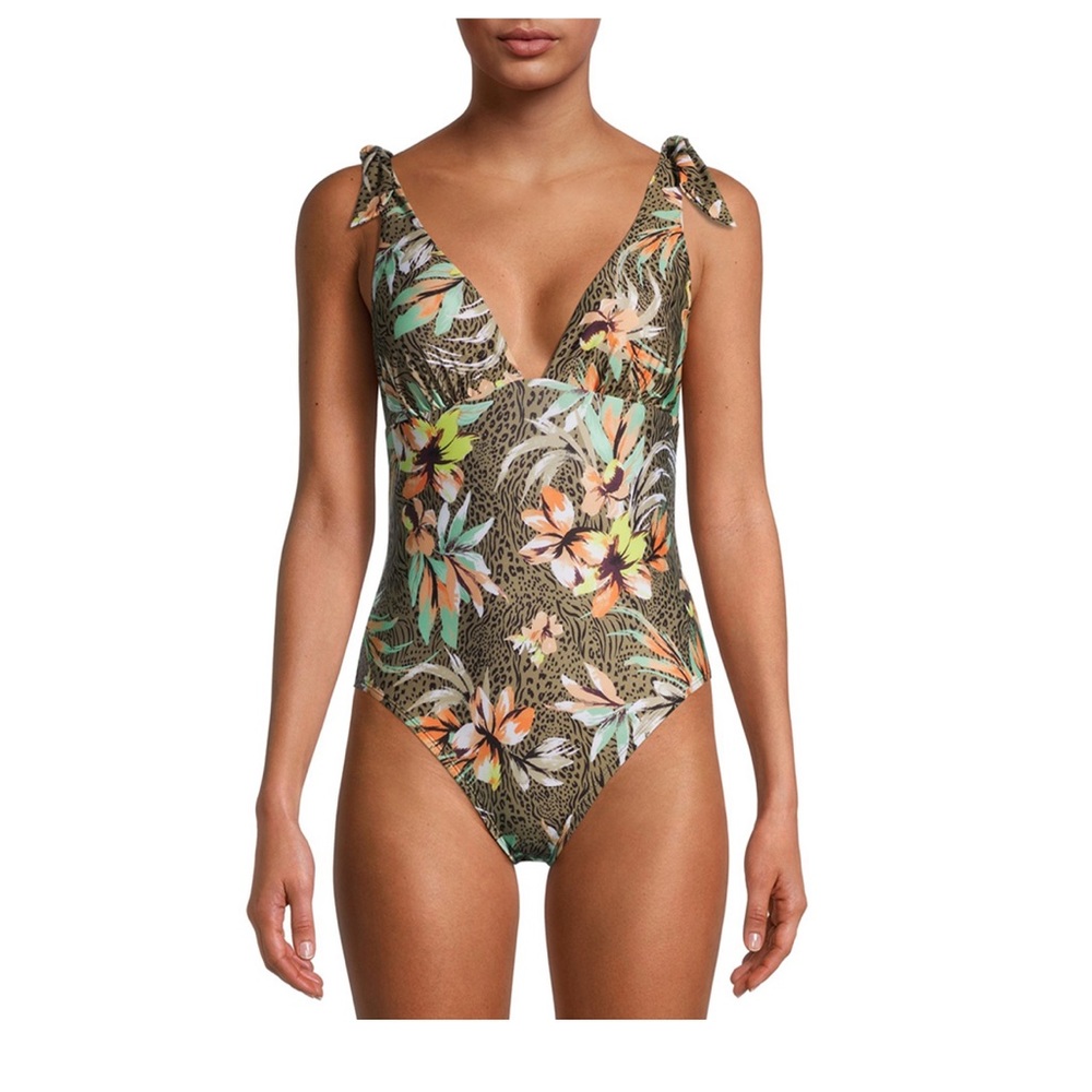 Social Angle Plunge One Piece with Tie Shoulders Bathing suit #54